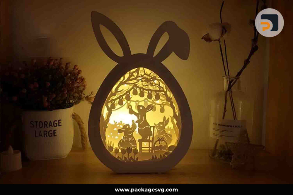 3D Bunny Easter Shadow Box, Paper Cut Template