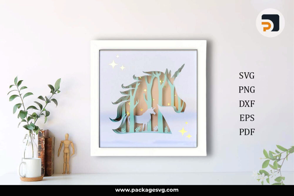 3D Unicorn Shadowbox SVG, Tree Template For Cricut