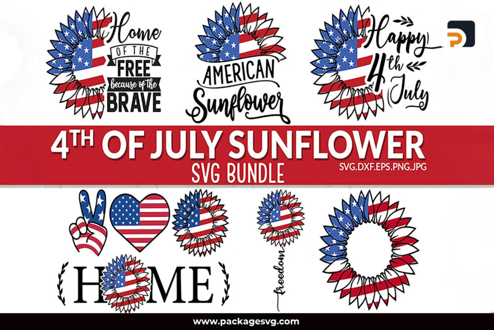 4th of July Sunflower SVG Bundle, 6 Designs SVG