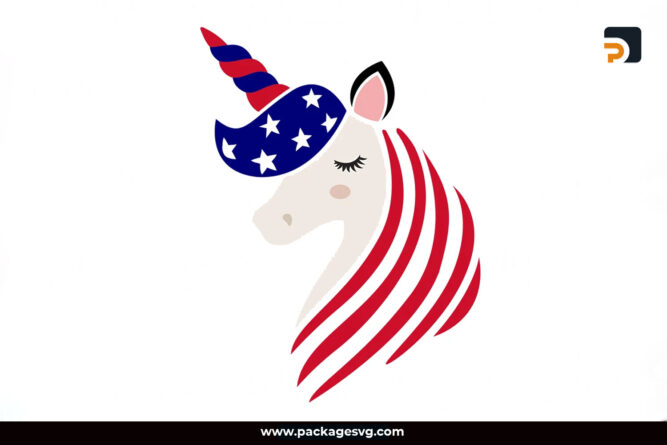 4th of July Unicorn Head SVG, American Flag