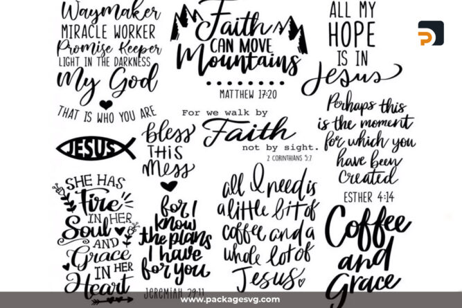 Christian Quote Bundle SVG PNG DXF, 13 Designs Printable on T-Shirt 3