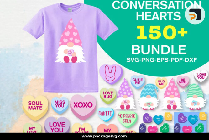 Conversation Hearts SVG Bundle, 150+ Designs