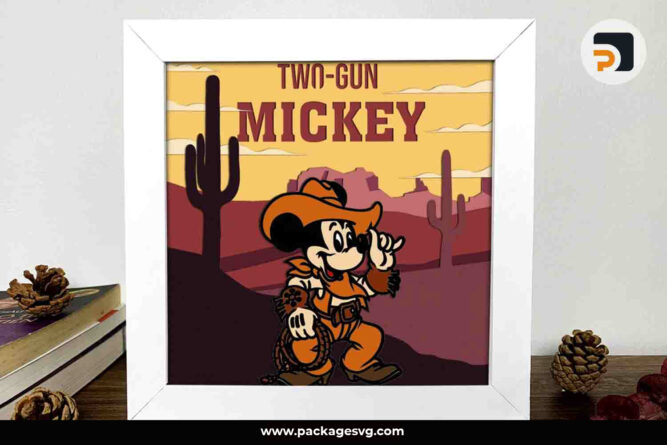 Cowboy Mickey Mouse Shadow Box SVG, 3D Disney Papercut Template