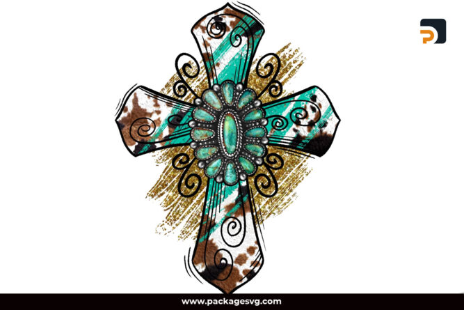 Cowhide Cross PNG file for sublimation, Western Easter Design