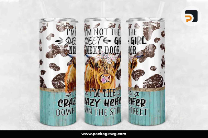 Crazy Cow Neighbor Down Street PNG, 20oz Skinny Tumbler Sublimation