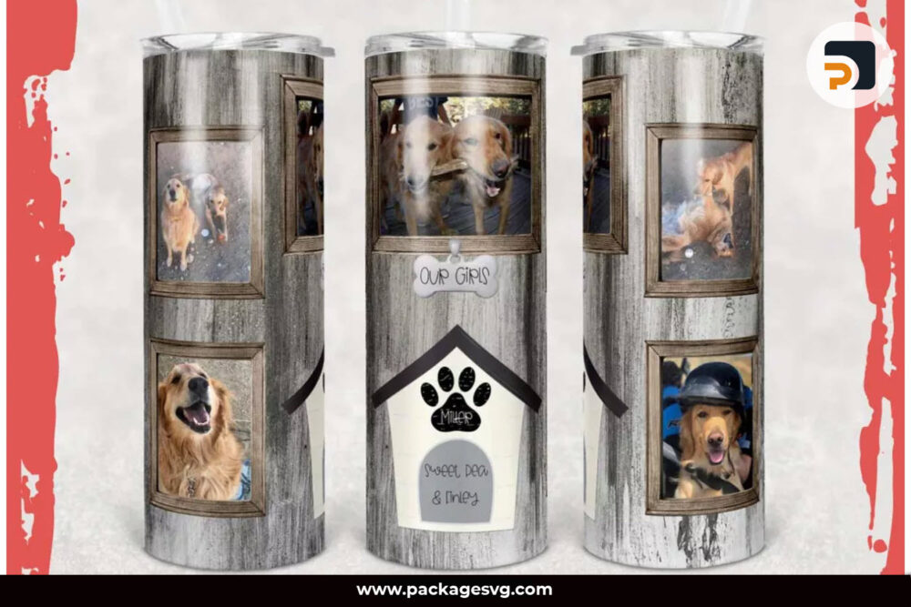 Dog Picture Frame PNG, 20oz Skinny Tumbler Template