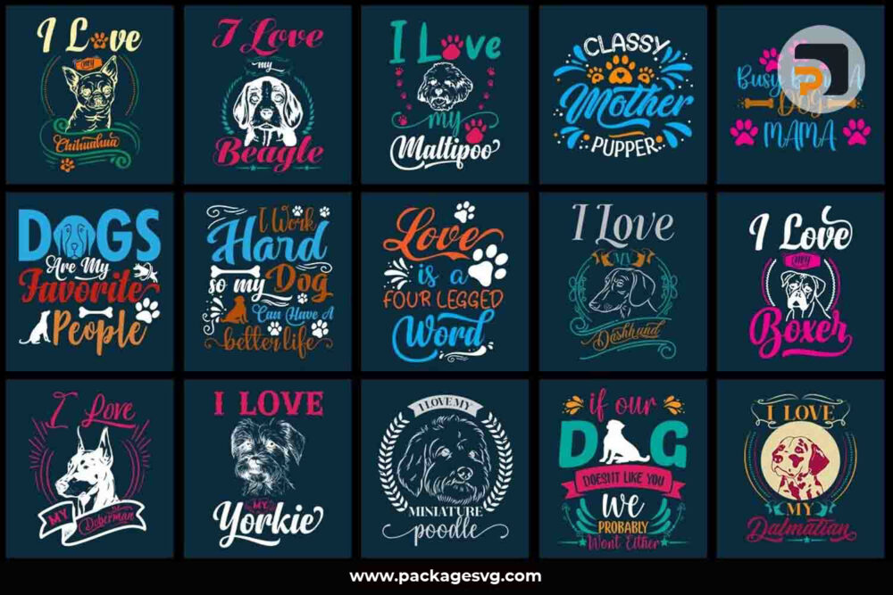 Dogs T-shirt Bundle, 44 Designs SVG