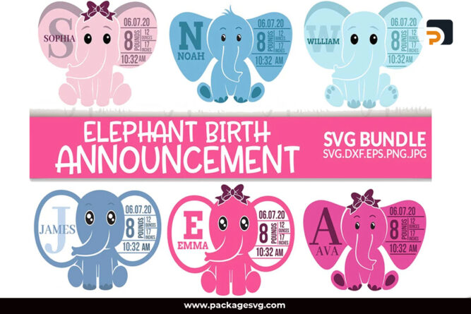 Elephant Birth Stats SVG, Birth Announcement