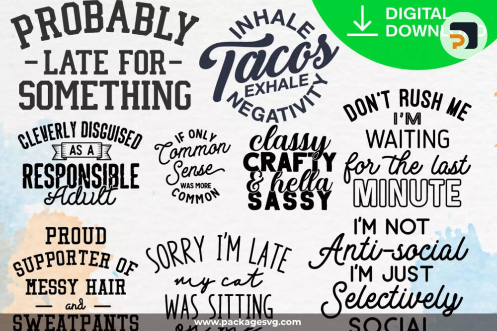 Funny Quotes SVG Bundle, 100 Designs