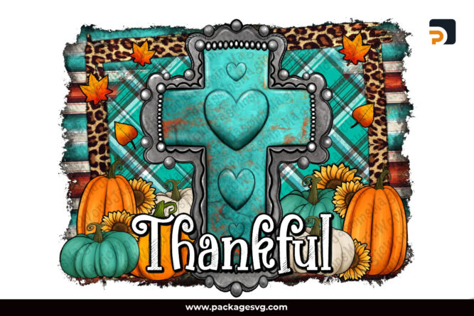 Gemstone Thankful Cross Distressed Background PNG Design