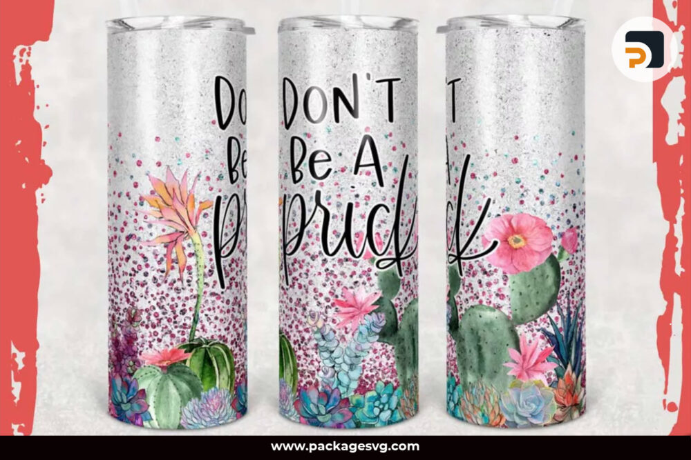 Glitter Cactus PNG, 20oz Skinny Tumbler Template