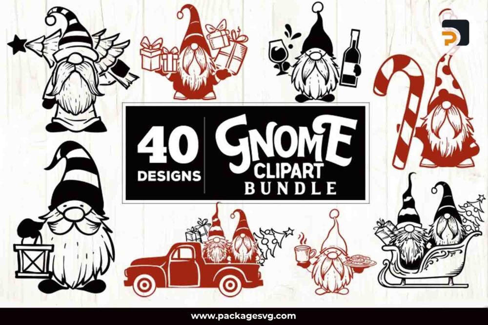 Gnomes Clipart SVG Bundle, 40 Designs Christmas SVG