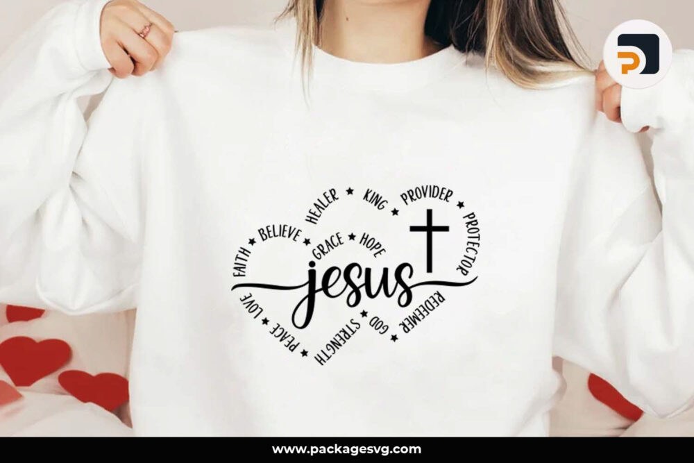 Jesus in Heart Word Art SVG, Christian T-Shirt Design