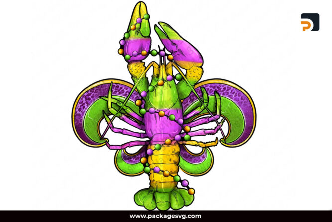 Mardi Gras Crawfish Fleur De Lis PNG Sublimation Design