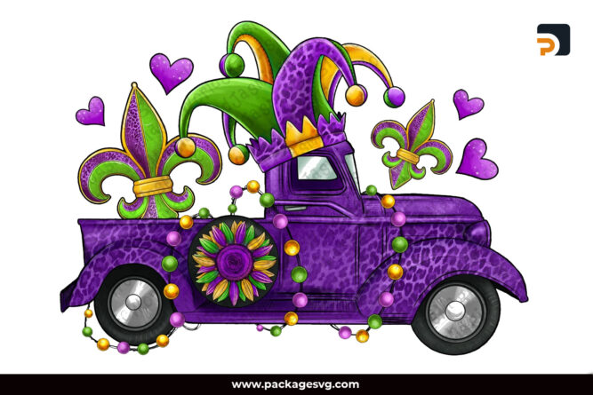 Mardi Gras Truck PNG Sublimation, Fleur De Lis Design