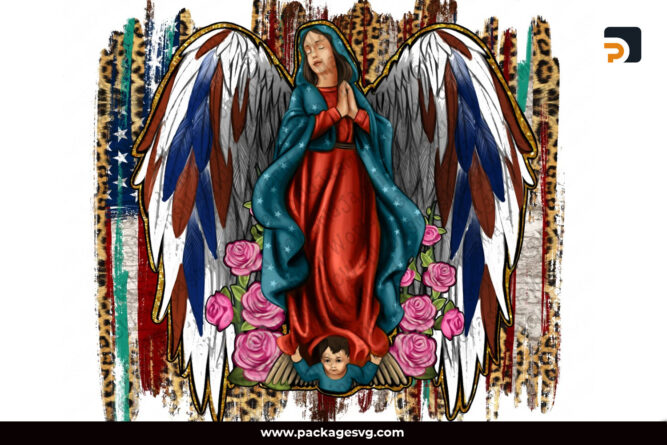 Our Lady of Guadalupe PNG, USA Flag Angel Wings Virgin Mary Design