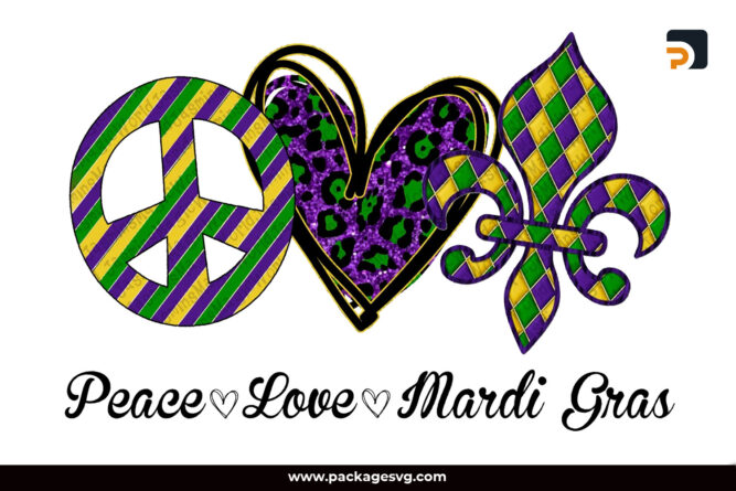 Peace Love Mardi Gras PNG Sublimation Design