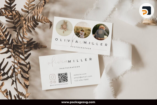 Photo Business Card Template QR Code, Editable Business Card Canva Template