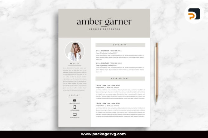 Pretty Resume Canva Template, 2 Pages Feminine Resume