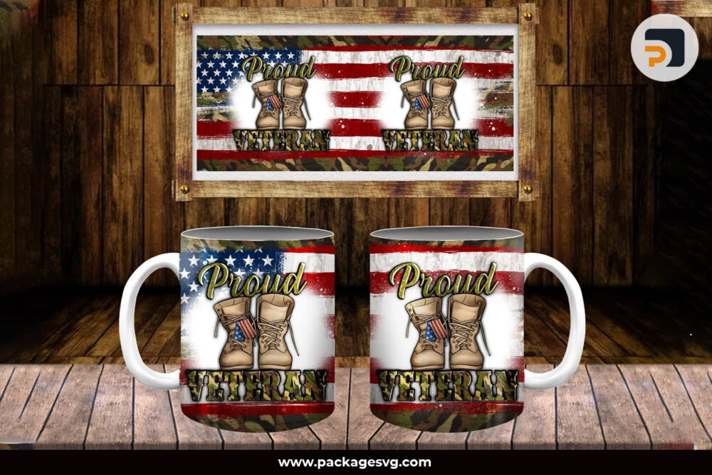 Proud Veteran American Flag 11oz and 15oz Mug PNG, American Flag Sublimation Design