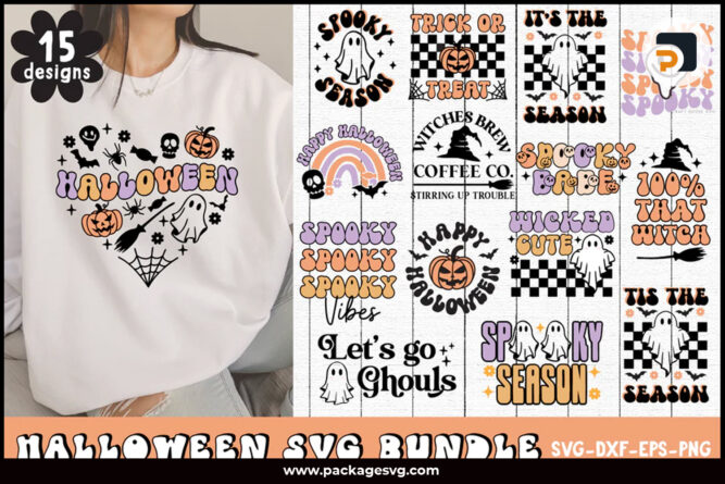 Retro Halloween Bundle SVG PNG EPS DXF PDF, Halloween Shirt Design Cut Files