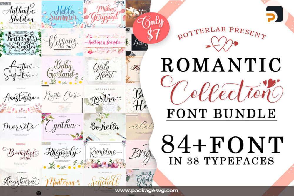 Romantic Collection Font Bundle, OTF TTF File