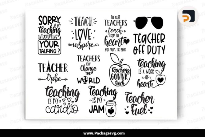 Teacher Quotes SVG Bundle, 11 Designs School SVG PNG DXF EPS JPG Digital Download