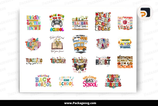 Teacher School Sublimation Bundle, 20 Files PNG Digital Download LCFWRGNN