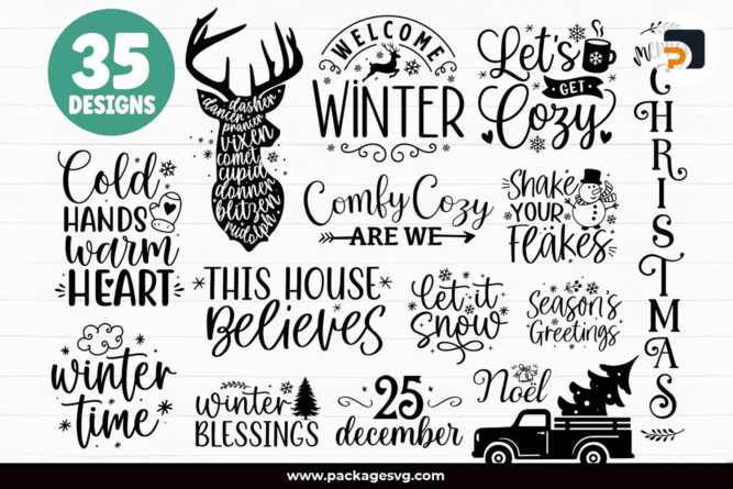 Winter SVG Bundle, 35 Christmas Designs SVG PNG EPS