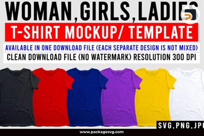 Woman T-Shirt Mockup SVG, Template PNG JPG Transparent Background