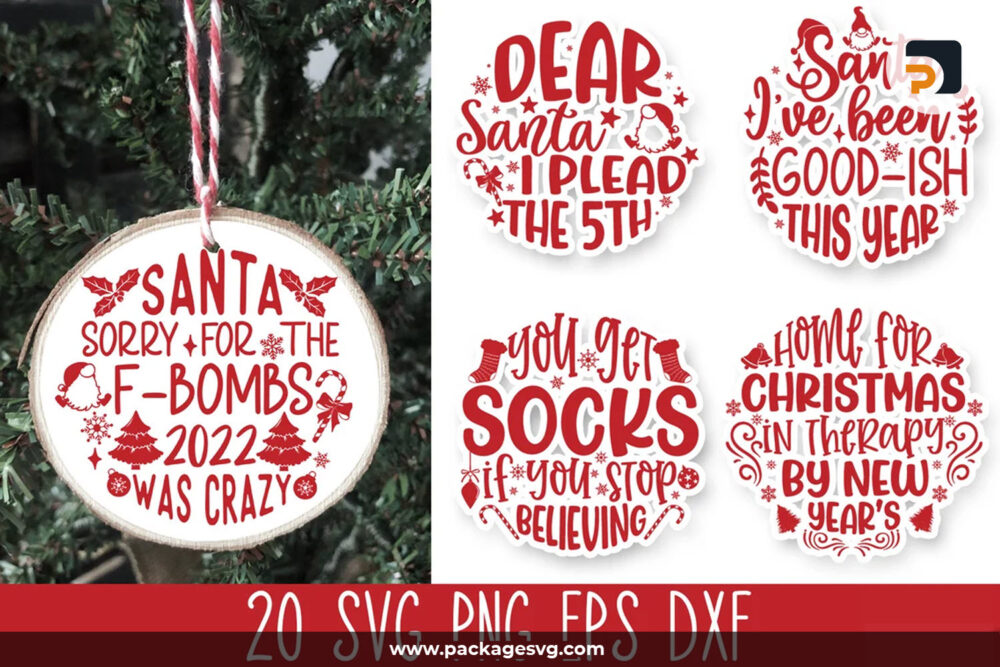 20 Funny Round Christmas SVG, Christmas Quotes SVG