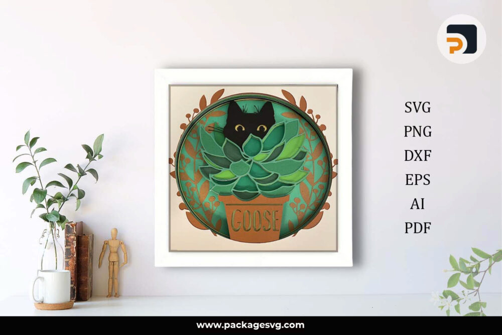 3D Black Cat Shadow Box SVG, PaperCut Template