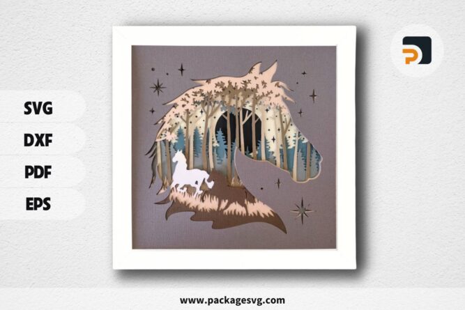 3D Horse Paper Cut Light Box Digital Download LECNHCOI (2)