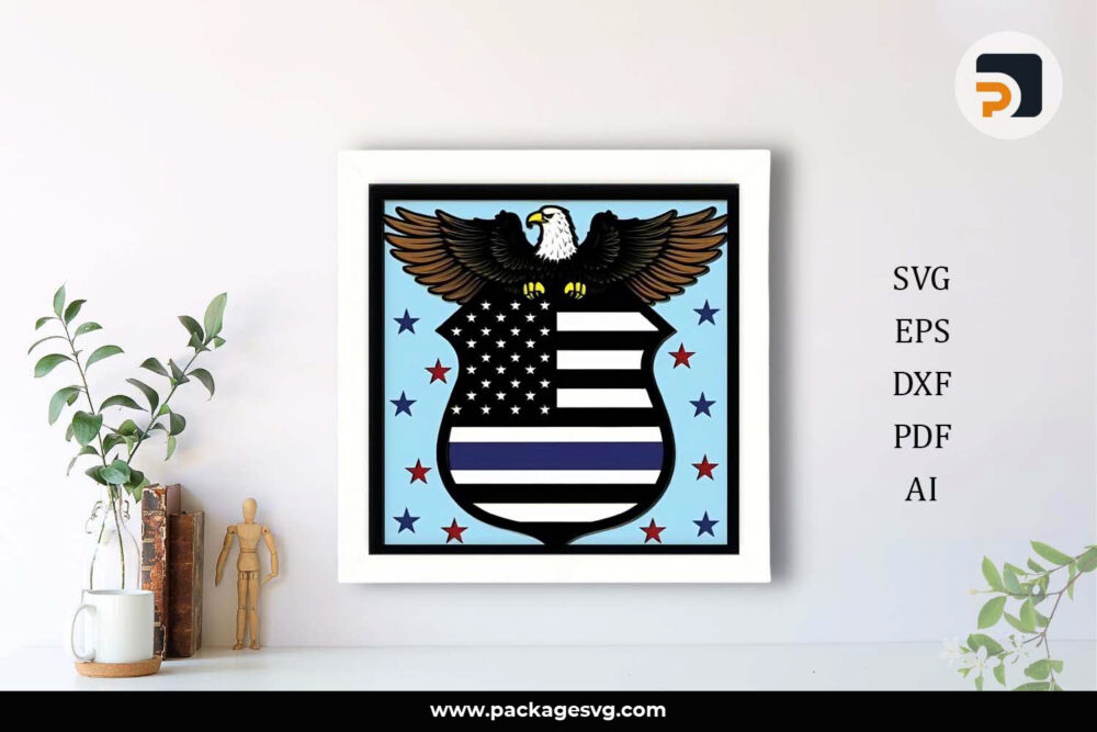 3D Police Shadow Box SVG, America Template For Cricut