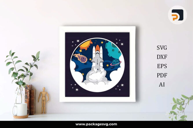 3D Rocket Shadow Box SVG, Universe Template For Cricut