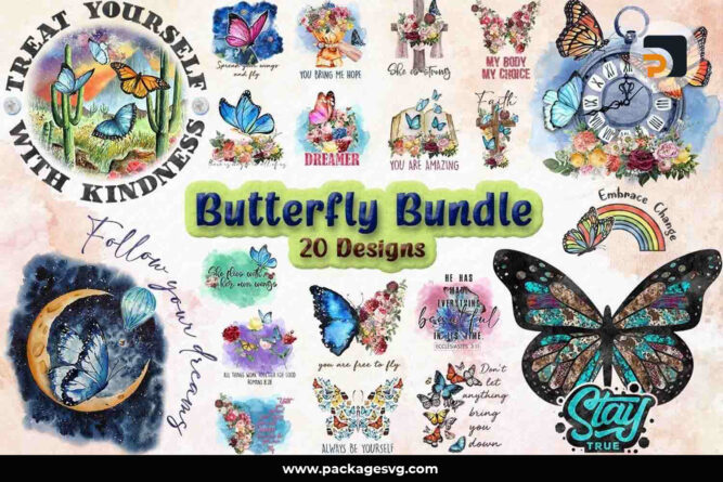 Best Butterfly Sublimation Bundle, 20 Beautiful Designs PNG