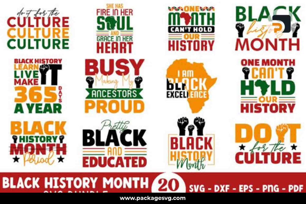 Black History Month SVG Bundle, 20 Designs