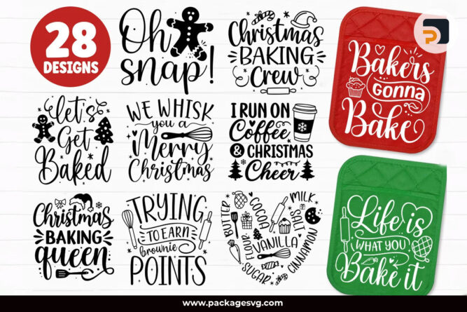 Christmas Pot Holder SVG Bundle, 28 Christmas Designs