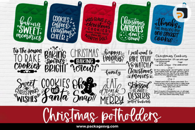 Christmas Potholder SVG Bundle, 16 Quotes Designs SVG PNG