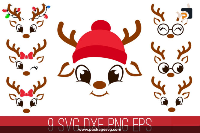 Christmas Reindeer Faces SVG Bundle, Girl Reindeer