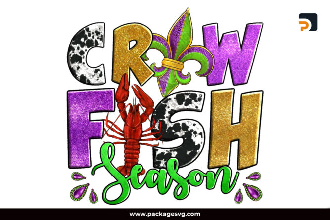 Crawfish Season Mardi Gras Carnival Fleur De Lis PNG Sublimation Design