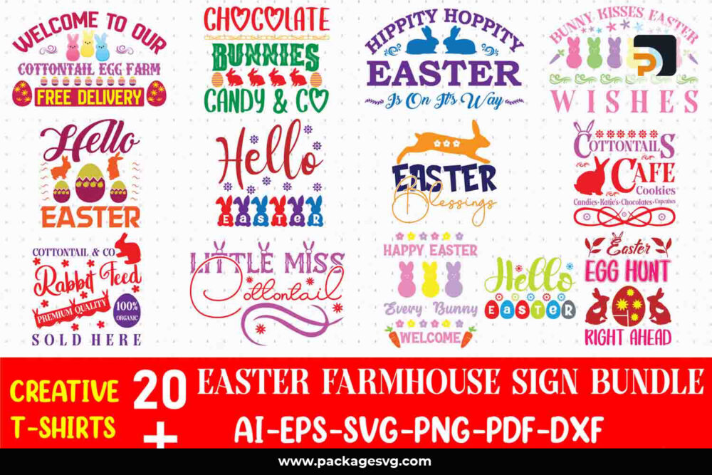 Easter Farmhouse Sign Bundle, 19 Designs