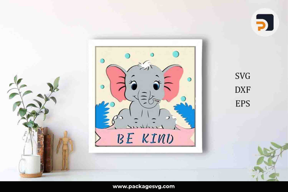 Elephant Be Kind Light Box SVG, 3D Kid Papercut Template