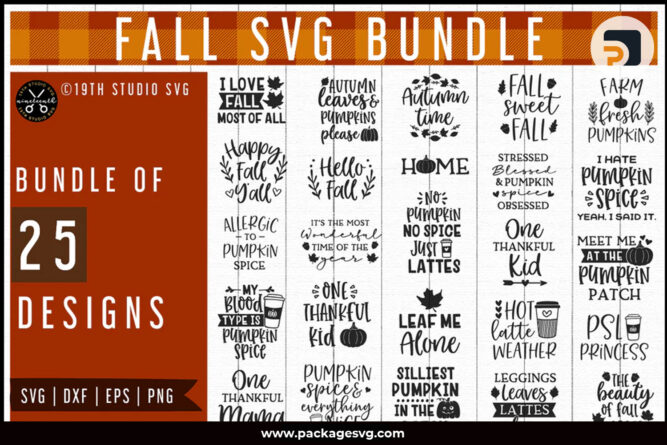 Fall Bundle SVG PNG EPS DXF, 25 Thanksgiving Designs