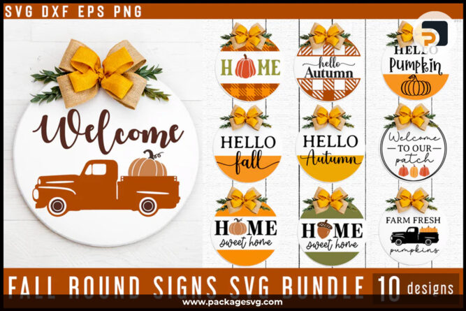 Fall Round Porch Signs Bundle SVG