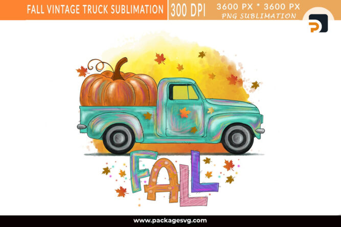 Fall Vintage Truck Sublimation PNG, Printable on T-Shirt