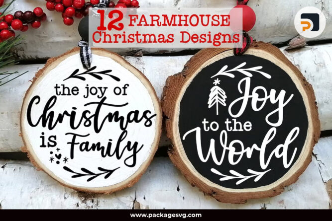 Farmhouse Christmas Ornament SVG, 12 Round Christmas SVG