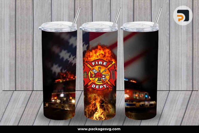 Fire Dept America Flag Sublimation PNG, 20oz Skinny Tumbler Template