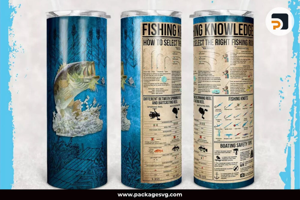 Fishing Knowledge PNG, 20oz Skinny Tumbler Template