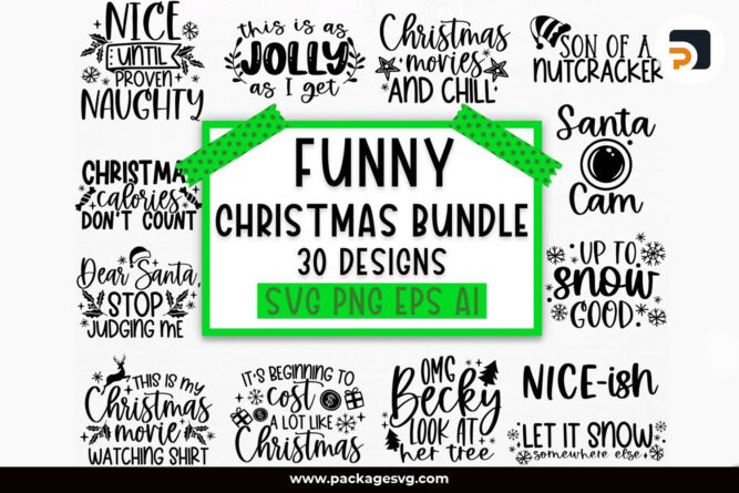 Funny Christmas SVG Bundle, 30 Christmas Ornament Designs